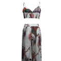 Women's Feather Printed Black Vacation Sexy Strap Pants Set Lady T Fashions