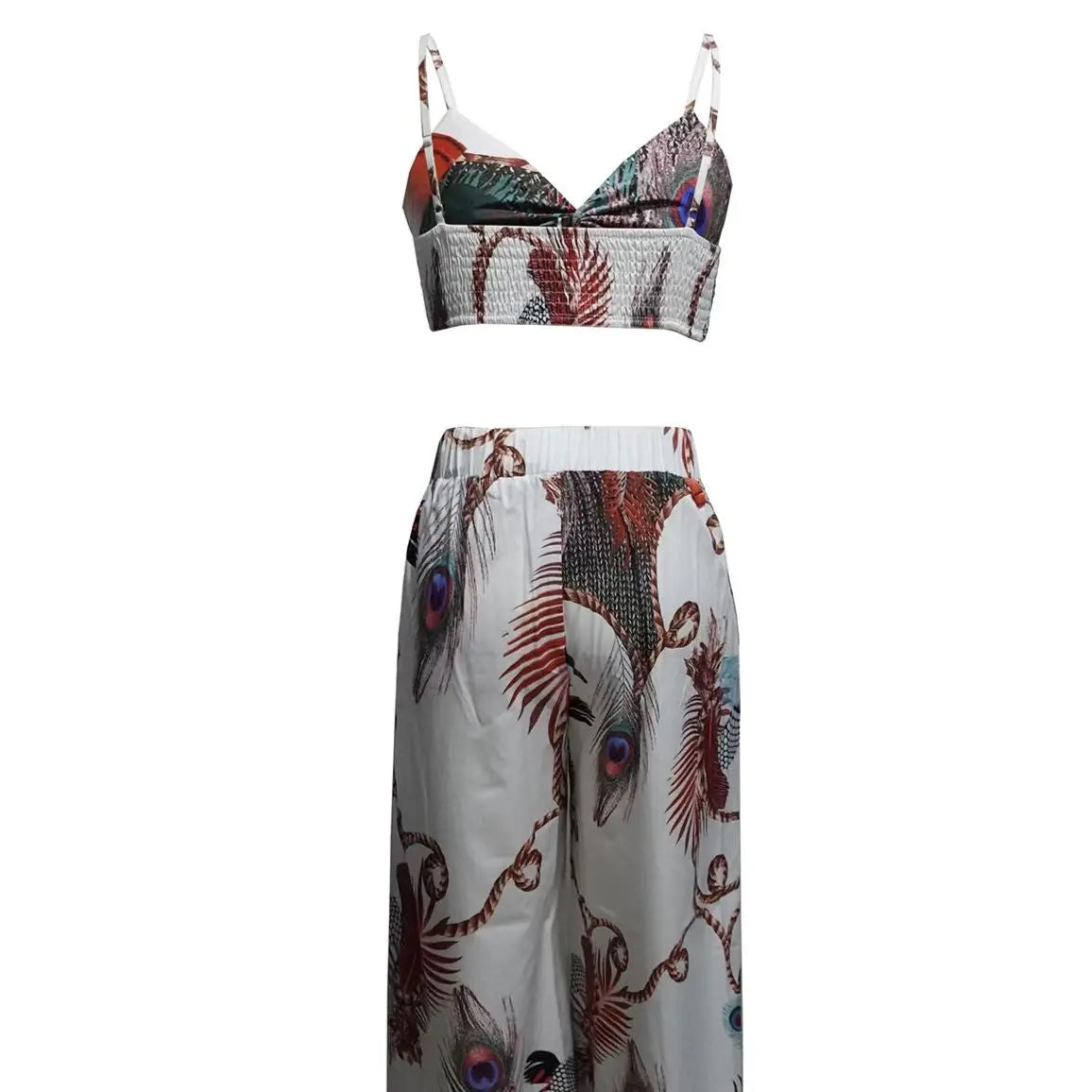 Women's Feather Printed Black Vacation Sexy Strap Pants Set Lady T Fashions