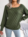 Texture Button Lantern Sleeve Sweater - Women's Round Neck Sweater Lady T Fashions