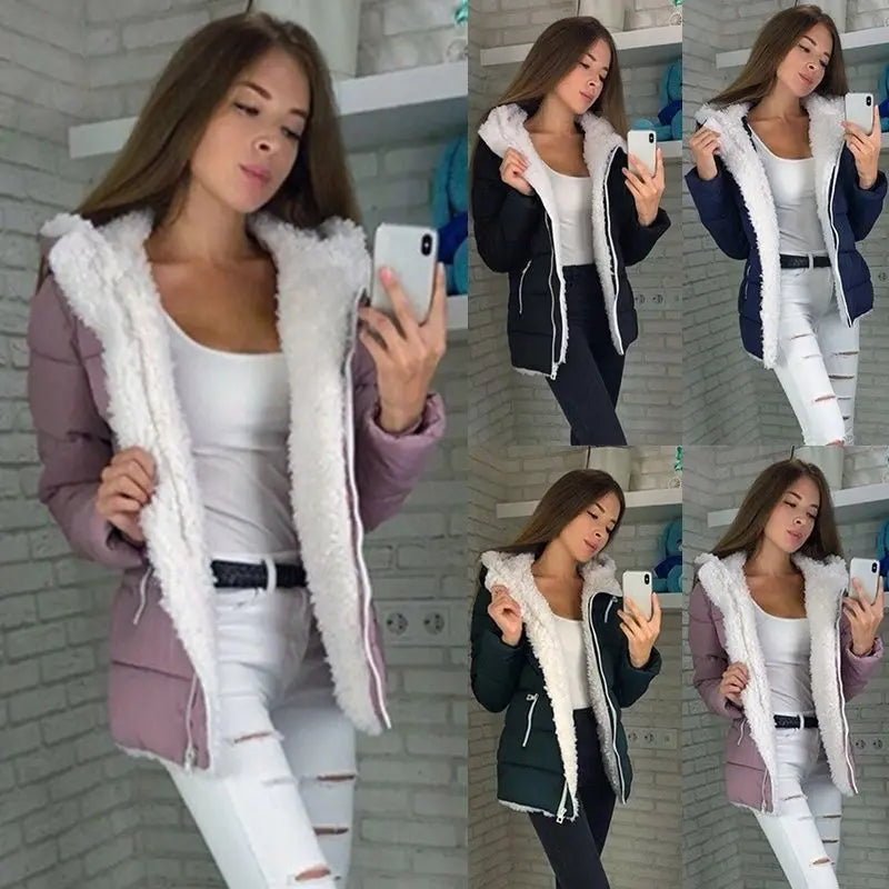 Fleece-lined Cardigan Hooded Coat Cotton-padded Jacket Lady T Fashions