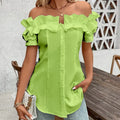 Women's Solid Color Off-Shoulder Ruffled Blouse - Waist Button-Down Shirt For Vacation & Daily Wear Lady T Fashions