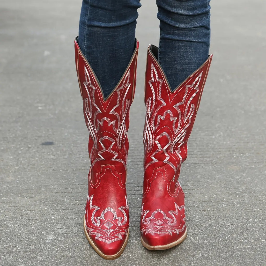 [Retro Cowgirl Boots] Retro Style Women's Western Mid Calf Boots | V-cut Embroidery Cowgirl Boots, Pointed Toe Slip On Shoes Lady T Fashions