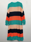 Plus Size Cozy Colorblock Striped Cardigan - Soft Knitted Fabric, Long Sleeves, Open Front Design, Perfect for Casual Daily Wear - Designed for Plus Size Women, Womens Fashion Clothing Lady T Fashions