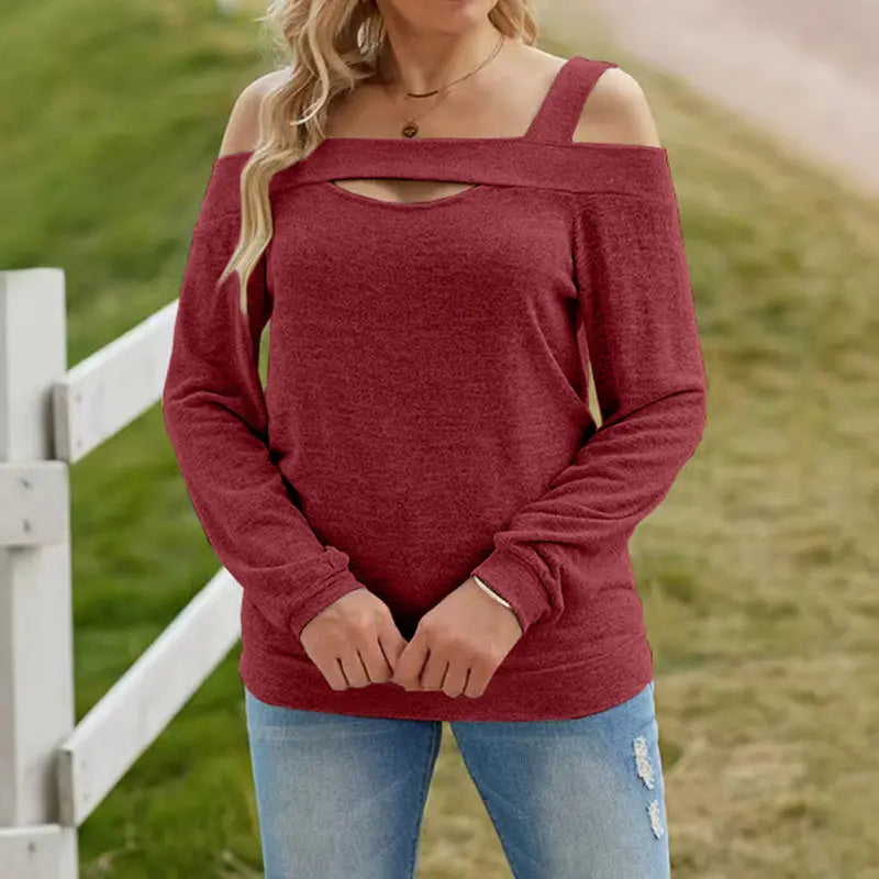 Womens Cold Shoulder Top Cut Out Long Sleeve Basic T Shirts Casual Blouse Tshirts Lady T Fashions