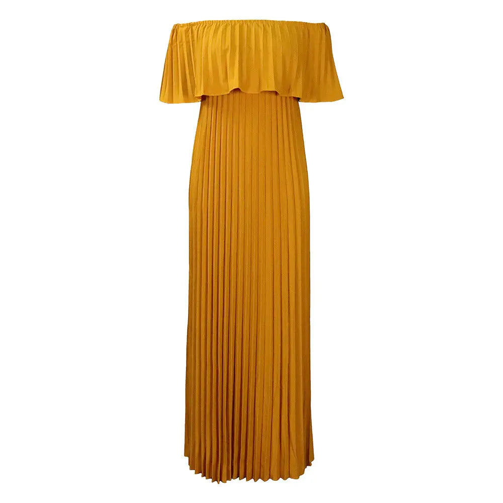 Off Shoulder Wide Waist Pleated Dress Lady T Fashions