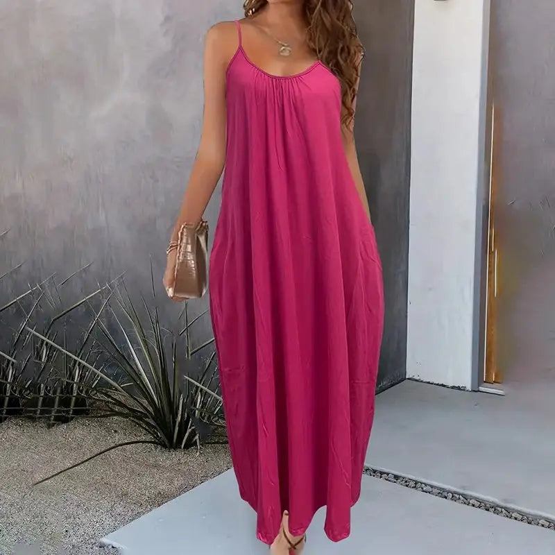 Women's Casual Summer Spaghetti Straps Maxi Dress With Pockets Loose Fit Long Dress Lady T Fashions