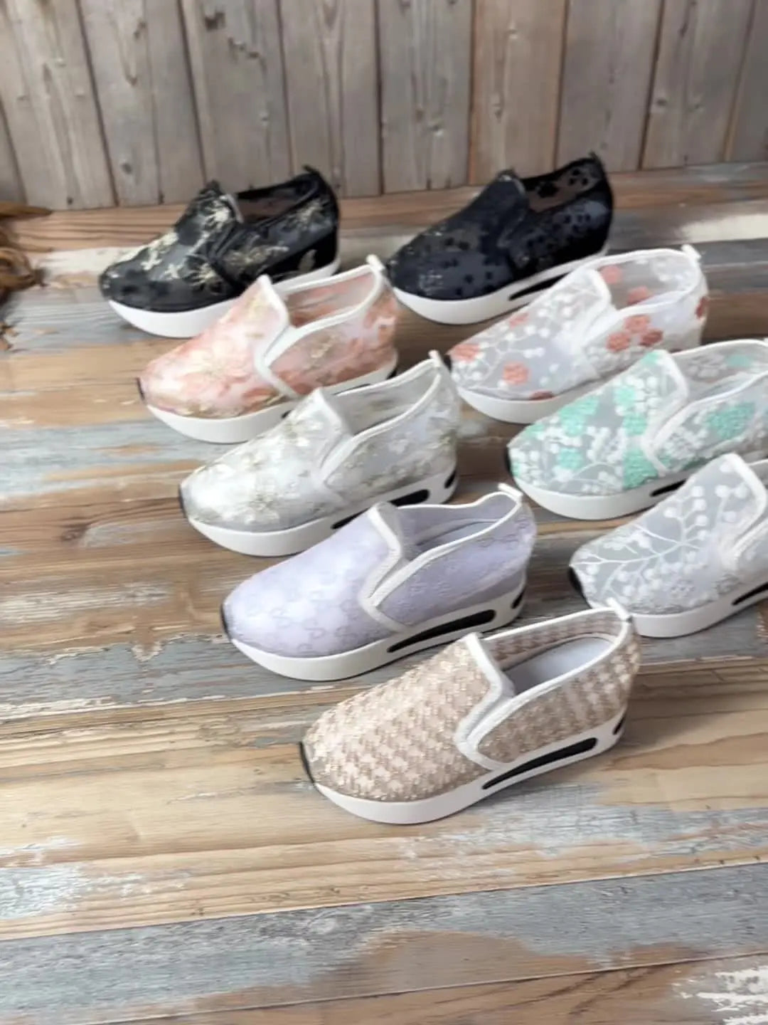 Stunning Floral Lace Platform Shoes - Fashion Sneakers with Height Increasing, Slip-On Design, Low Top Style, and Versatile Casual Wear - Perfect for Everyday Outings and Special Occasions Lady T Fashions