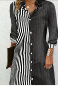 Stylish Striped Print Color Block Shirt Dress - Versatile Long Sleeve For Chic Spring & Fall Looks - Comfortable Womens Clothing For Everyday Wear Lady T Fashions