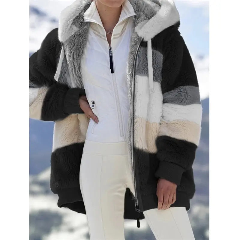 Multicolor patchwork hooded short fashion jacket Lady T Fashions