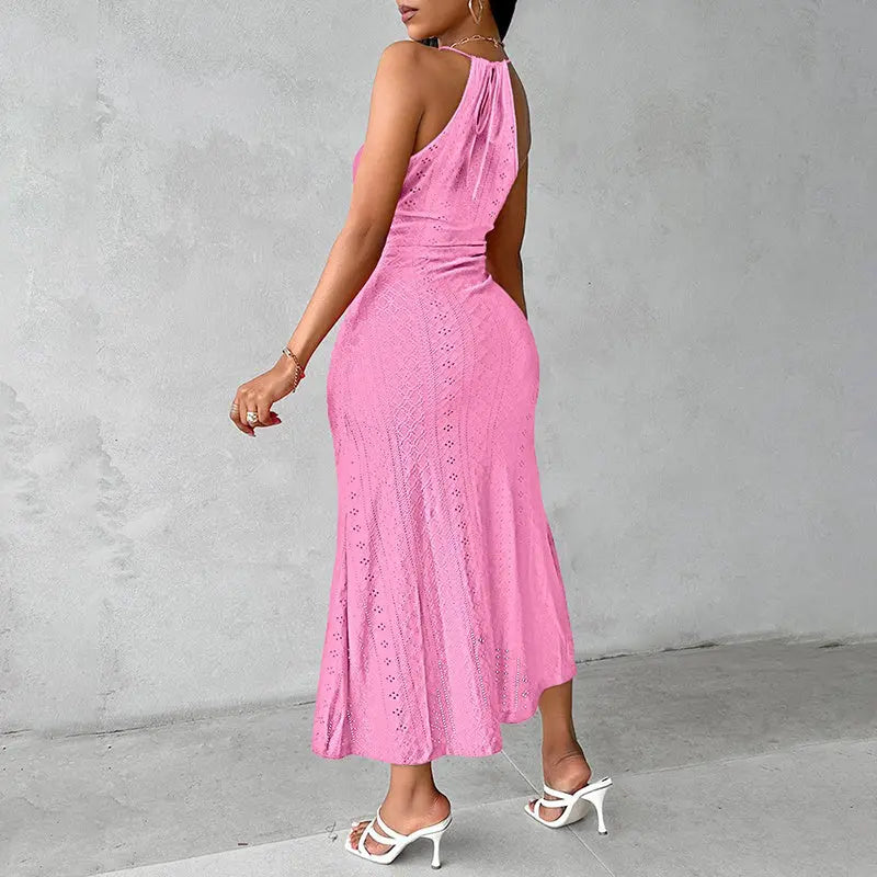 Women's Sexy Halter Neck Ruched Bodycon Midi Dresses Elegant Sleeveless Cocktail Party Dress Lady T Fashions