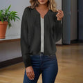 Women's Solid Color Jacquard Short Sleeve Casual Jacket Baseball Collar With Zipper Spring & Fall Lightweight Outerwear Lady T Fashions