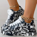 Womens Graffiti Art Sneakers - Stylish Lace-Up Platform Shoes with Comfortable Low Top Design - Perfect for Sports & Casual Wear - Fashionable Skate Style Lady T Fashions