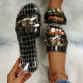 Women's Metal Chain Decor Flat Slippers, Fashion Open Toe Non Slip Slides Shoes, Casual Outdoor Slippers Lady T Fashions