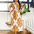 Fashion Women's Wear Printed Long Sleeve Pleated Dress Lady T Fashions