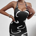 Ladies' Neck Tie, Lace Up Print, Slimming And Hip Hugging Dress Lady T Fashions