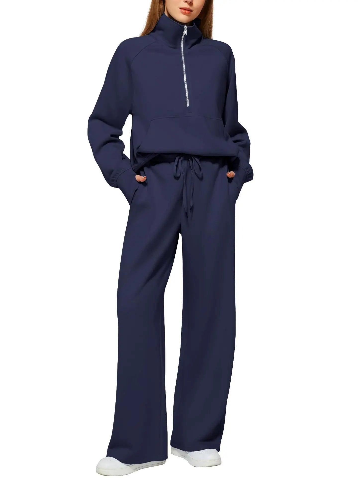 Solid Color Long-sleeved Sweater Trousers Suit Women's Suit Lady T Fashions