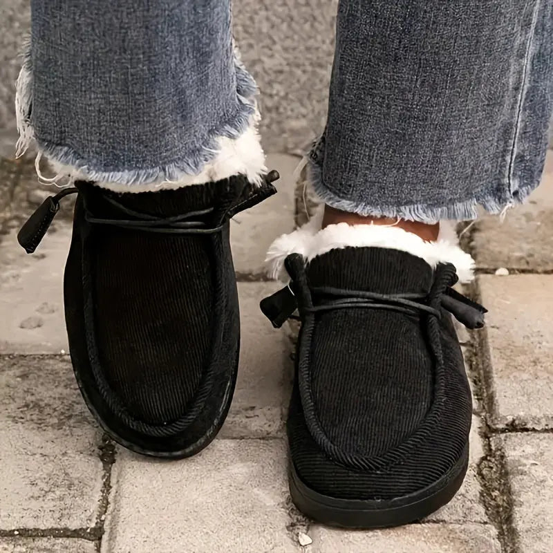 Women's Fluffy Plush Lined Sneakers, Thermal Soft Sole Low Top Shoes, Winter Warm Outdoor Walking Flat Shoes Lady T Fashions