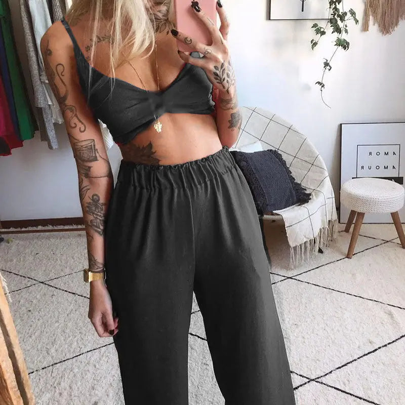 Printed Tube Top Loose Wide Leg Pants Two-piece Set Lady T Fashions