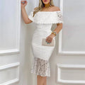 Women's Elegant Floral Lace Off The Shoulder Dress Scallop Trim Party Wedding Guest Bodycon Dress Lady T Fashions