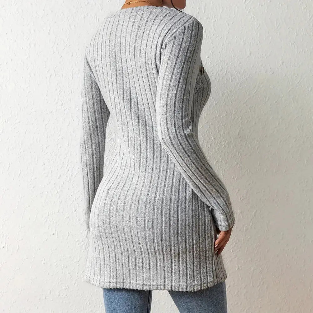Elegant Women's Solid Color Slim-Fit Long Sleeve Top - Square Neck & Button Detail With Asymmetric Hem, Casual Fall&Spring Blouse Lady T Fashions