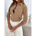 Womens Button Down Shirts V Neck Rolled Up Long Sleeve Tops Elegant Dressy Blouses Business Casual Outfits Lady T Fashions