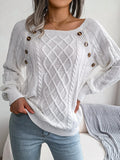 Texture Button Lantern Sleeve Sweater - Women's Round Neck Sweater Lady T Fashions