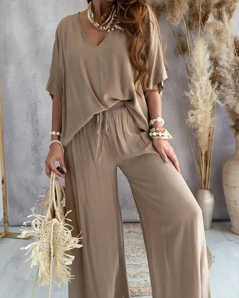 Women's Bat Sleeve Top Casual Pants Suit Lady T Fashions
