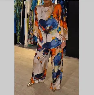 Indian Casual Round Neck Printed Satin Suit Lady T Fashions