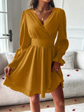 Women's Double-layer Skirt V-neck Tight Waist Dress Lady T Fashions
