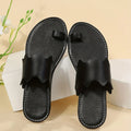 Women's Flat Slide Sandals, Black Open Toe Non Slip Toe Loop Shoes, Casual Outdoor Beach Slides Lady T Fashions