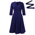 Women's Elegant V-Neck Cross-Wrap A-Line Dress With Belt & Ruffled Hem - Office & Casual Solid Dress For Spring&Summer Lady T Fashions
