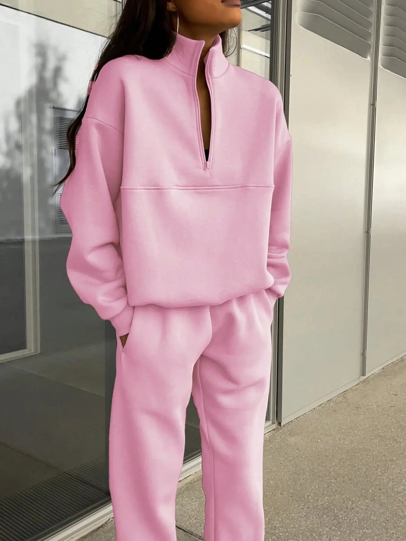 Long-sleeved Sports Sweatshirt Suit Fashion Stand-up Collar Zip-up Top And Elastic Band Trousers With Pocket Srping Fall Clothing For Women Lady T Fashions
