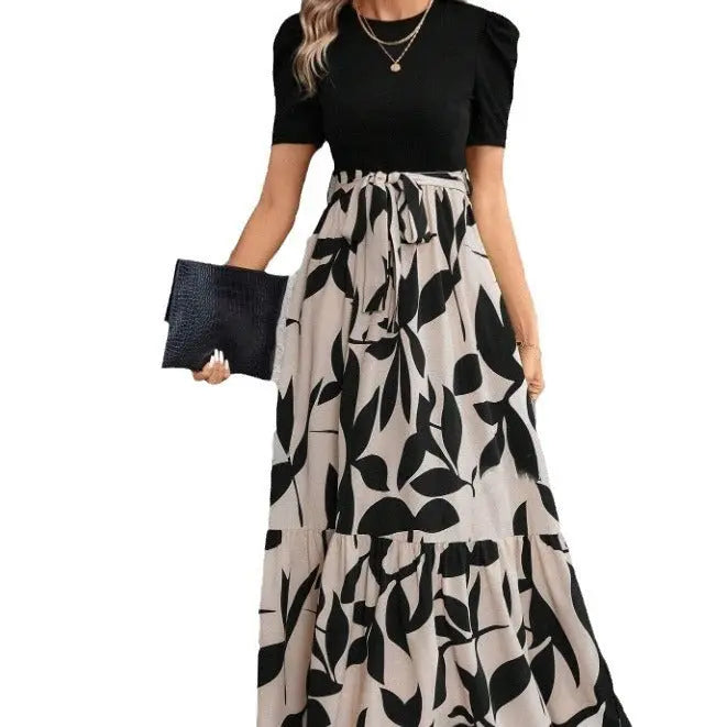 Floral Print Round Neck Exotic Vacation Style Elegant Dress Lady T Fashions