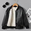 [Fleece-Lined Jacket] Cozy Fleece-Lined Boys' Zip-Up Jacket | Casual Stand Collar, Long Sleeve Outerwear for Fall/Winter Lady T Fashions