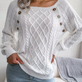 Texture Button Lantern Sleeve Sweater - Women's Round Neck Sweater Lady T Fashions