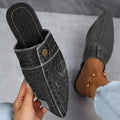 Women's Denim Flat Mules, Fashion Pointed Toe Slip On Non Slip Shoes, Casual Outdoor Slides Lady T Fashions