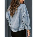 Women's Cropped Distressed Denim Jacket Ripped Button Down Jean Jacket Long Sleeve Casual Streetwear Coat Lady T Fashions