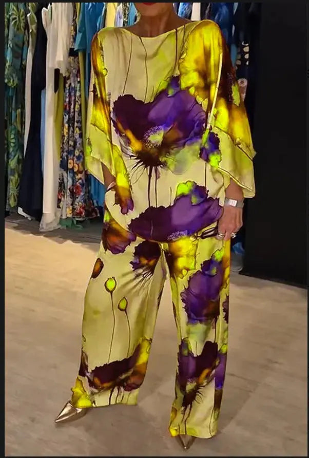 Indian Casual Round Neck Printed Satin Suit Lady T Fashions