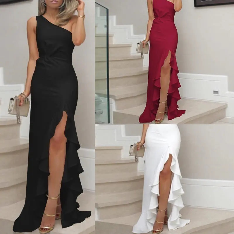 Slit Ruffled Large Evening Dress Lady T Fashions