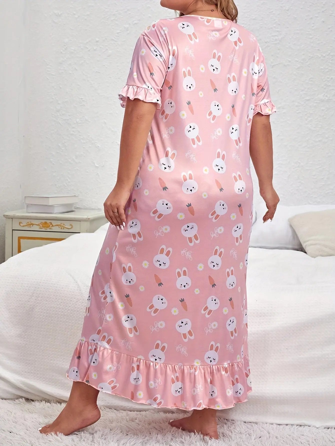 Summer plus size pajamas dress for fat MM plus size women 200 pounds loose casual can be worn outside long short-sleeved skirt nightgown with ruffles Lady T Fashions