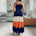 Women's Summer Casual Sleeveless V Neck Color Block Spaghetti Strap Maxi Long Dress Lady T Fashions