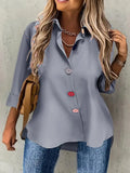 Casual Women's Solid Color Buttons Long Sleeve Shirt Top Lady T Fashions
