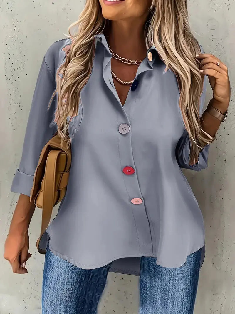 Casual Women's Solid Color Buttons Long Sleeve Shirt Top Lady T Fashions