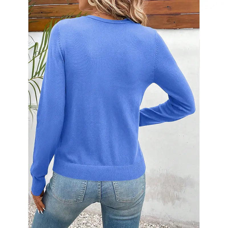 Women's Long Sleeve V-Neck Button Down Cardigan Knit Shrugs Sweater Lady T Fashions