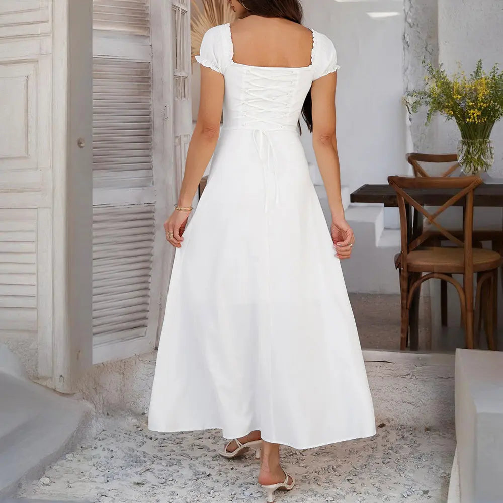 Women's Bohemian Backless Maxi Dress Flowy Ruffled Beach Dress With Adjustable Belt Summer Vacation Boho Dress For Casual Outings Lady T Fashions