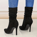 Women's Mid-Calf Boots, Plain Fashionable Boots with Zipper for Comfort and Casual Wear, Round Toe in the Middle of Calf Lady T Fashions