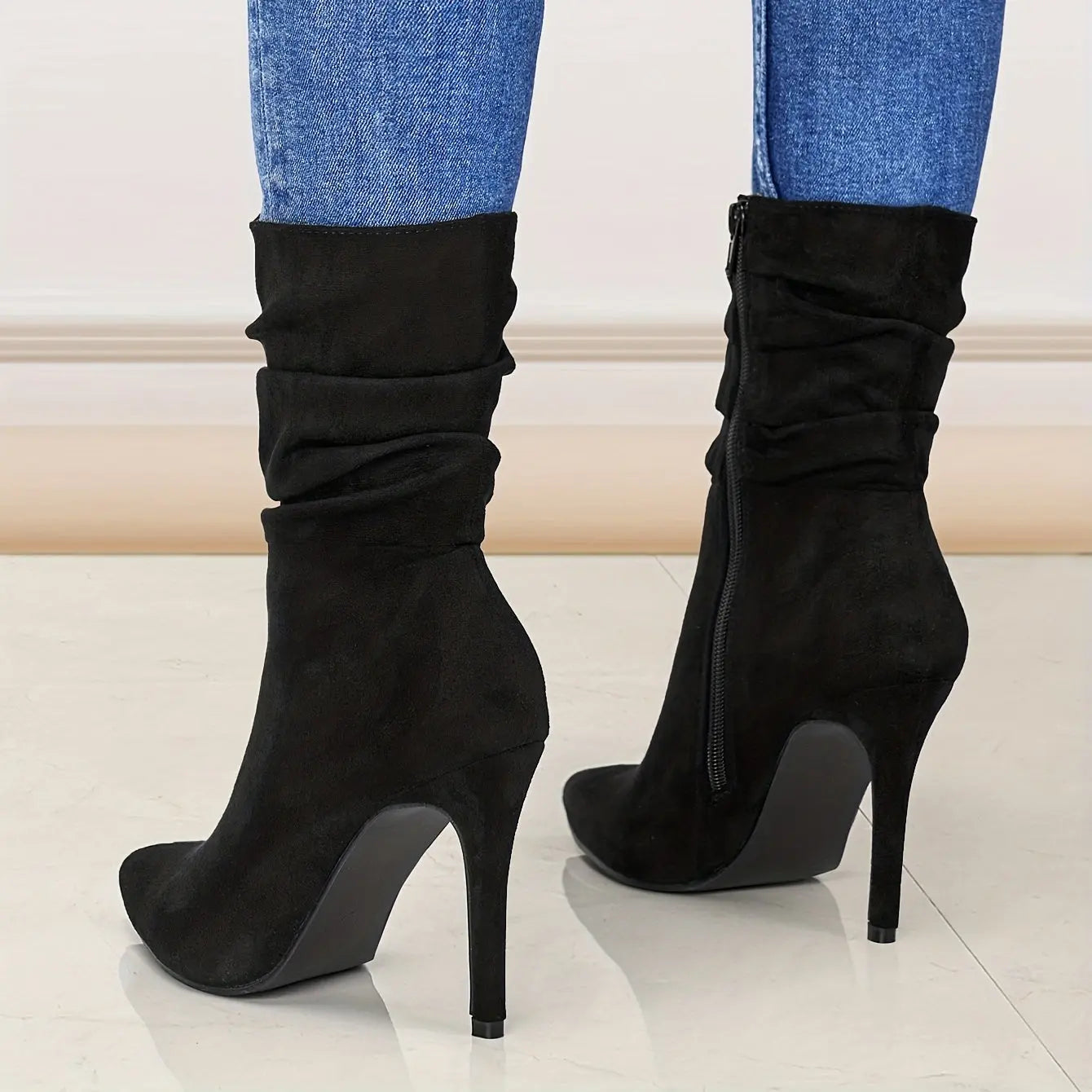Women's Mid-Calf Boots, Plain Fashionable Boots with Zipper for Comfort and Casual Wear, Round Toe in the Middle of Calf Lady T Fashions