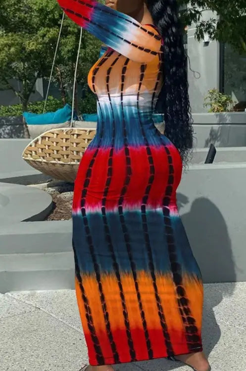 Women's V-neck Printed Casual Bag Hip Dress Lady T Fashions