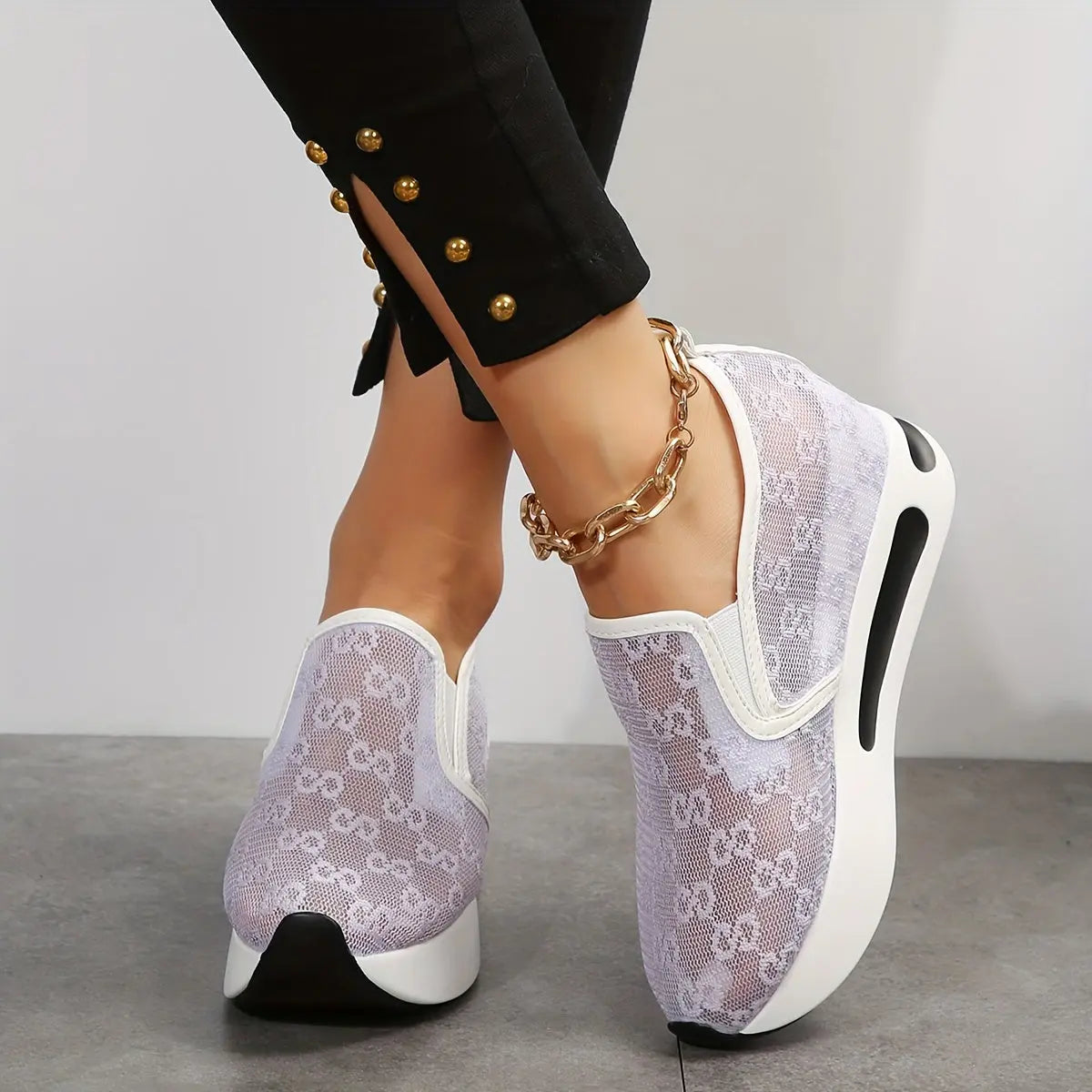 Stunning Floral Lace Platform Shoes - Fashion Sneakers with Height Increasing, Slip-On Design, Low Top Style, and Versatile Casual Wear - Perfect for Everyday Outings and Special Occasions Lady T Fashions