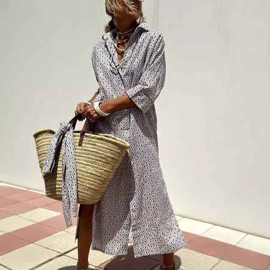 Striped Shirt Dress With Belt Fashion Half-sleeved Lapel Button Cardigan Dresses Women's Clothing Lady T Fashions